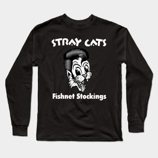 Fishnet stocking smile face cat art band Long Sleeve T-Shirt